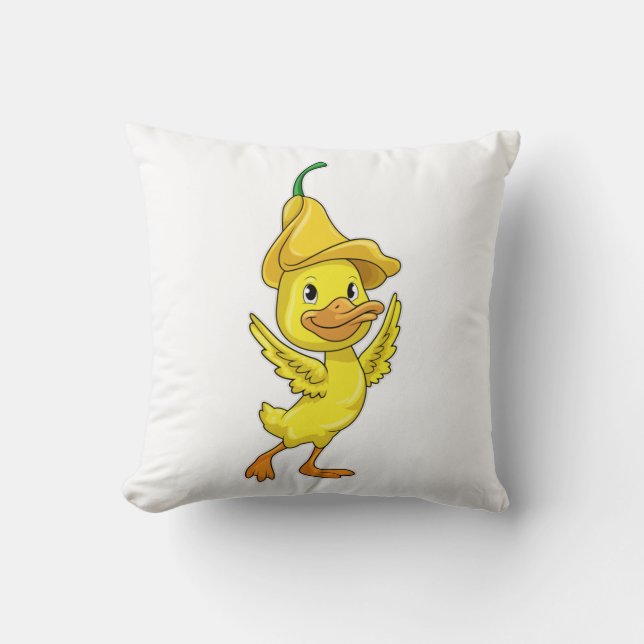Duck with yellow Bell Cap Throw Pillow (Front)