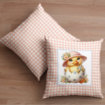 Duckling Chick in Easter Egg on Pink Gingham Plaid