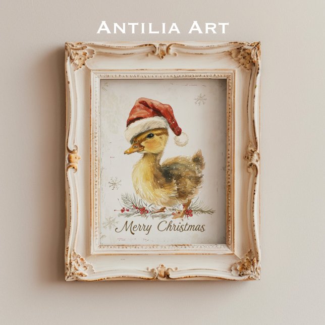 Duckling Christmas Greeting Card Duck in Santa Hat Poster (Creator Uploaded)