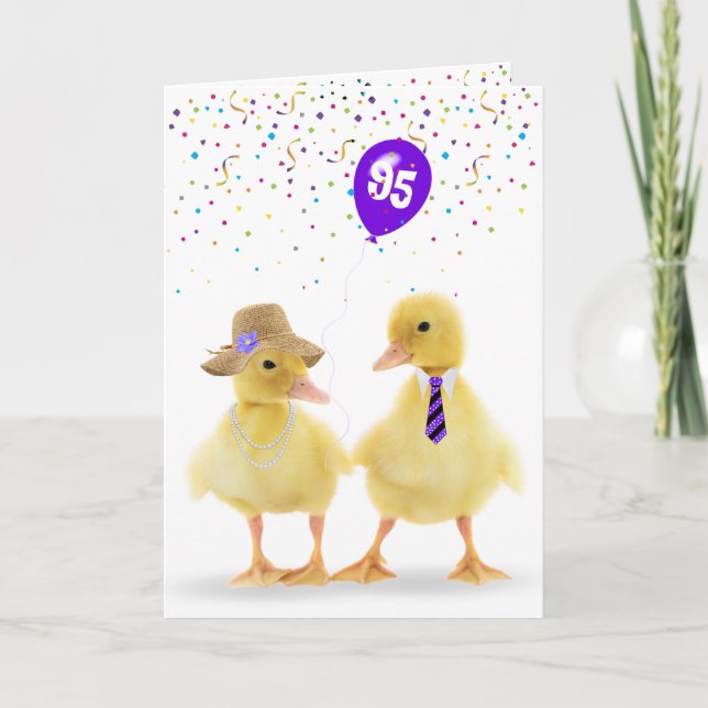 Duckling Couple With 95th Birthday Balloon Card (Front)