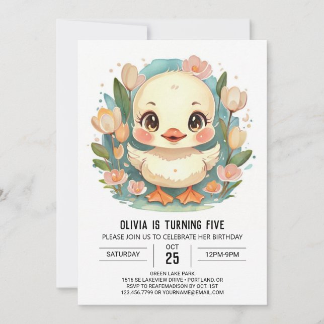 Duckling Modern Birthday Invitation (Front)