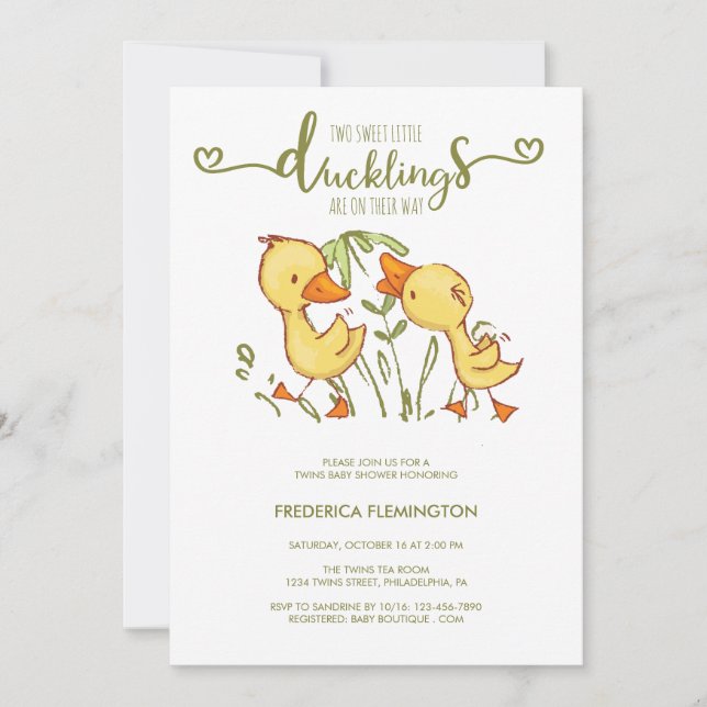 Duckling Twins Baby Shower Invitation (Front)
