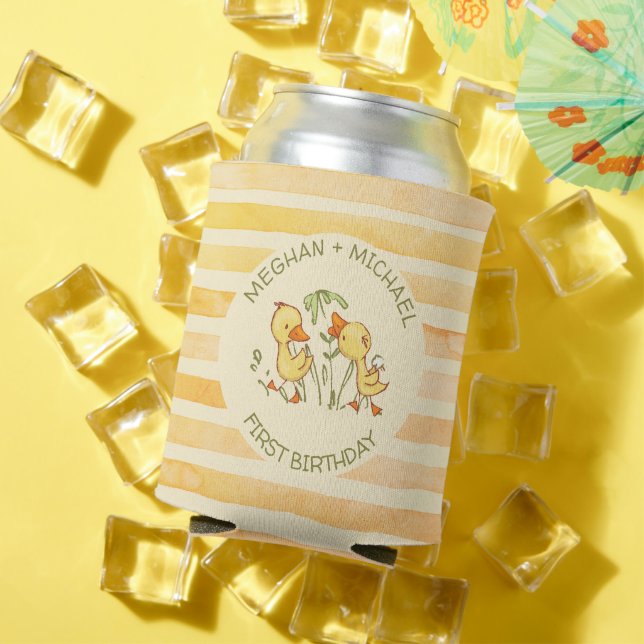 Duckling Twins First Birthday Party Can Cooler (In Situ Summer)