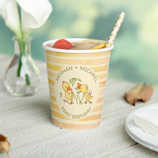 Duckling Twins First Birthday Party Paper Cups (Insitu)