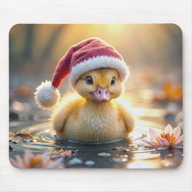 Duckling Wearing a Santa Hat Mouse Pad (Front)