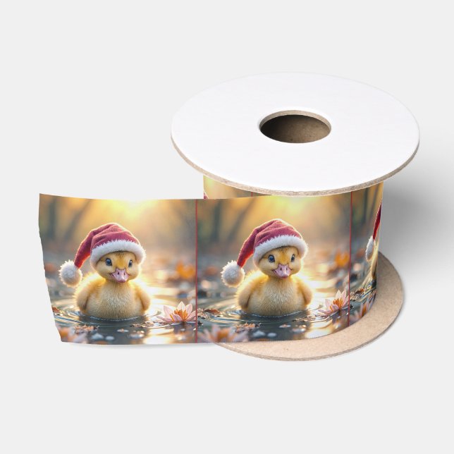 Duckling Wearing a Santa Hat Satin Ribbon (Spool)