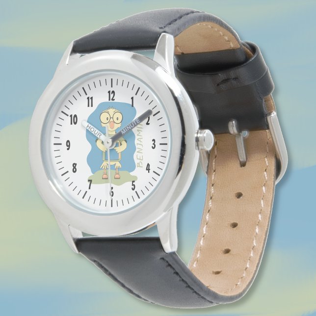 Duckling with Book Personalized Kid Watch (Cute gender neutral kid watch with a duckling . Personalize it with child's name . )