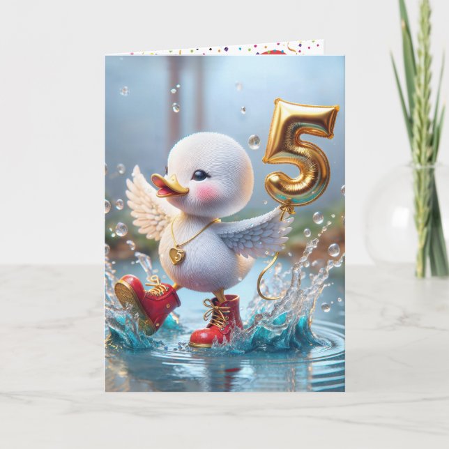 Duckling With Gold Birthday Balloon Card (Front)