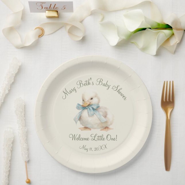 Duckling with Ribbon Baby Shower Paper  Paper Plate (Wedding)