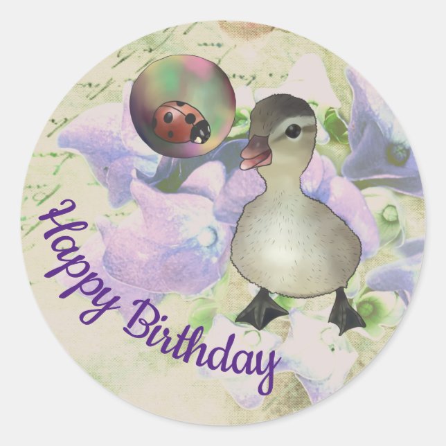 duckling with soap bubble classic round sticker (Front)