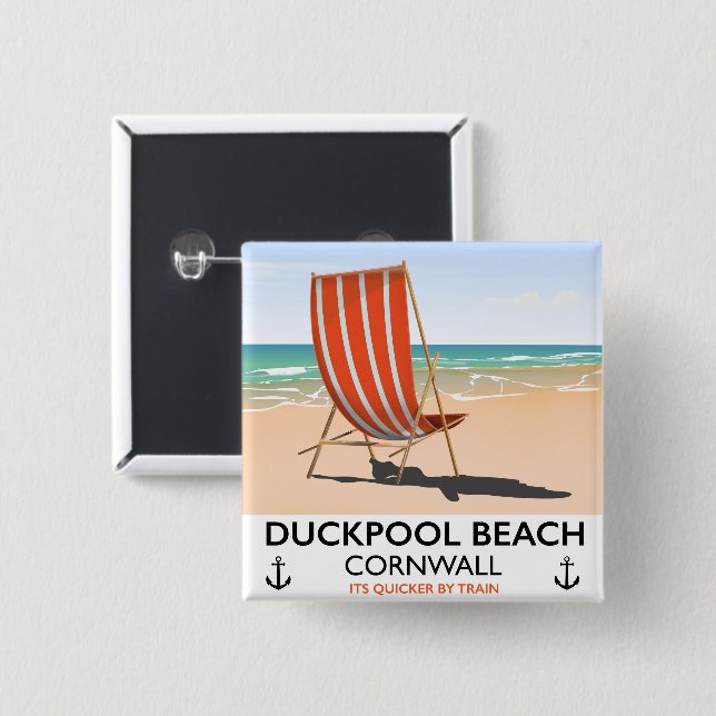 Duckpool Beach Cornwall travel poster 2 Inch Square Button (Front & Back)
