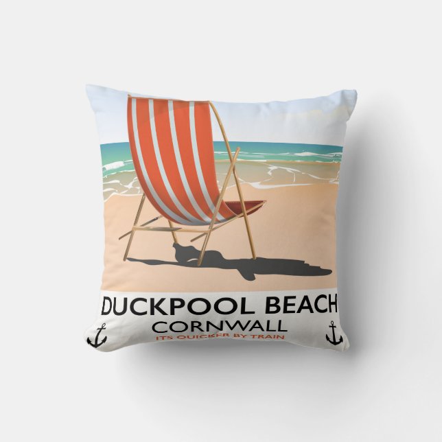 Duckpool Beach Cornwall travel poster Throw Pillow (Front)
