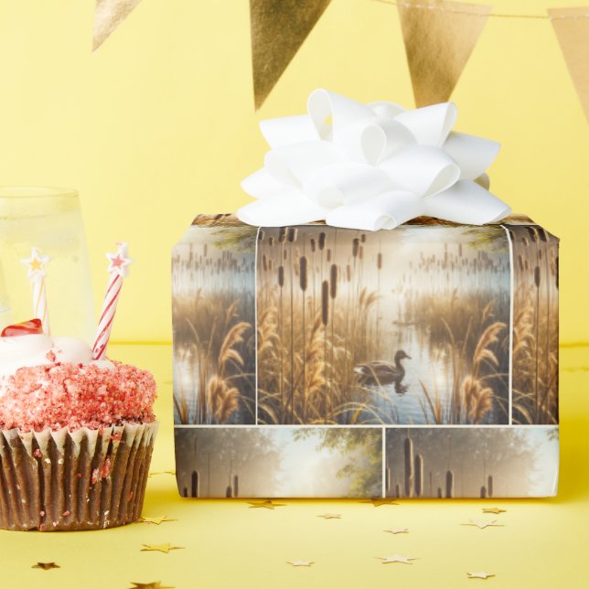 Ducks and Cattails In Morning Mist Wrapping Paper (Birthday Party)