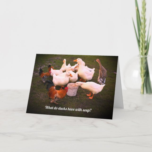 Ducks and Chickens Eating Funny Birthday Card (Front)
