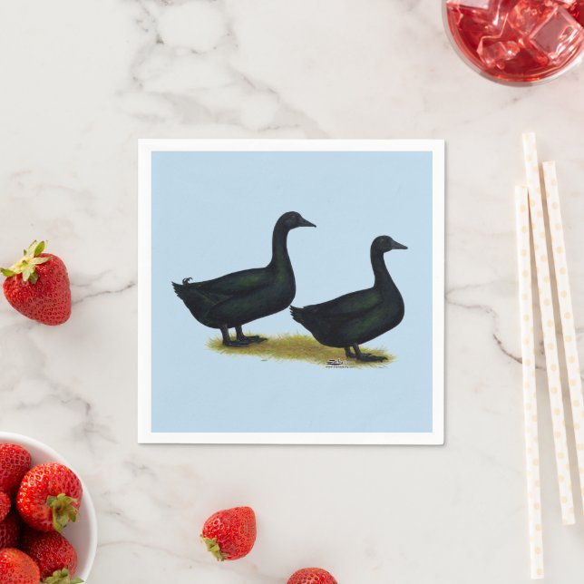 Ducks:  Black Cayugas Napkin (Insitu)