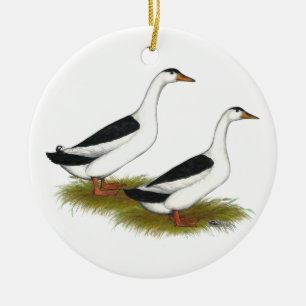 Ducks:  Black Magpies Ceramic Ornament