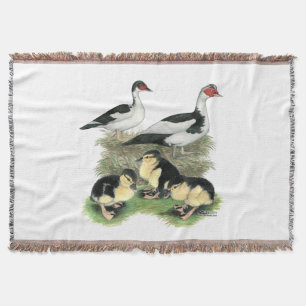 Ducks Black Pied Muscovy Family Throw Blanket