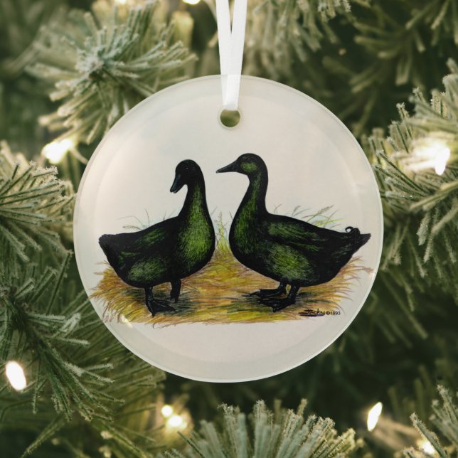 Ducks:  Cayuga Pair Glass Ornament (Insitu)