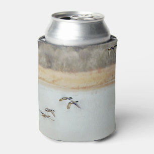Ducks Flying Over Lake Art Can Cooler