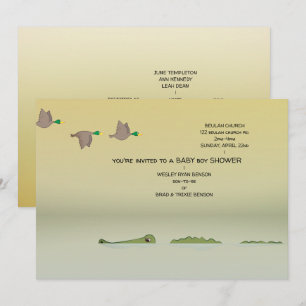 Ducks & Gator Nature Cartoon Boy Baby Shower Invitation
