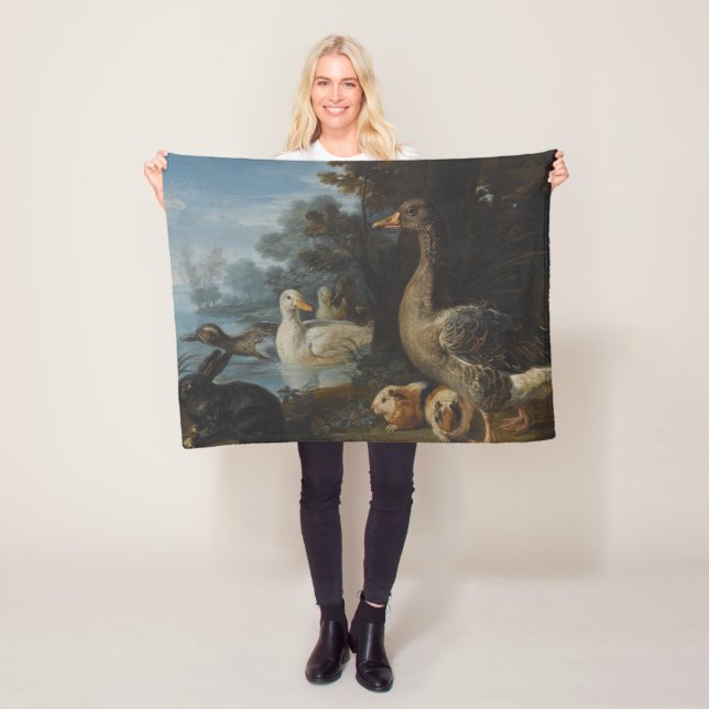 Ducks Guinea Pigs and a Rabbit in a Wooded Landsc Fleece Blanket (In Situ)