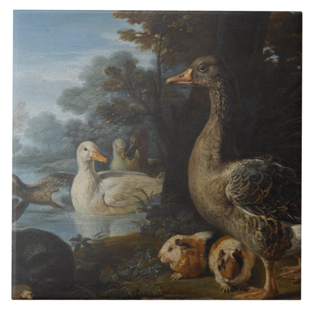 Ducks Guinea Pigs and a Rabbit in a Wooded Landsc Tile (Front)