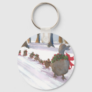 ducks in boston common during the winter holidays keychain