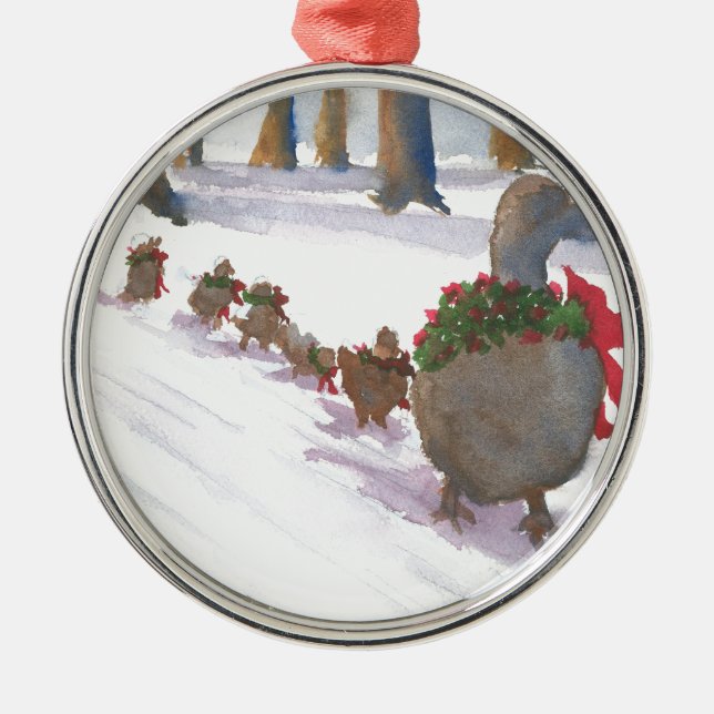 ducks in boston common during the winter holidays metal ornament (Front)