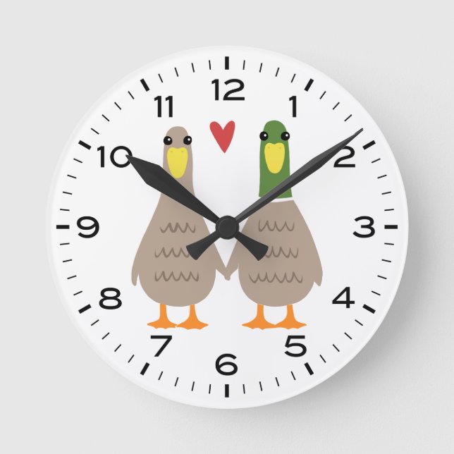 Ducks in Love Cute Ducks Holding Hands Round Clock (Front)