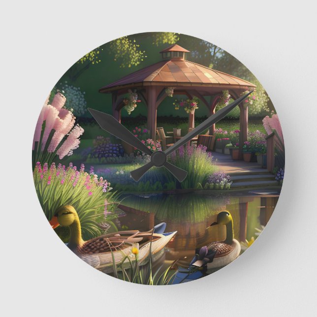 Ducks in the Pond Round Clock (Front)