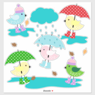 Ducks in the Rain with Umbrellas and Rain Boots