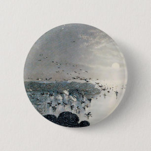 Ducks, Mallards and Swans on the lake at sunset 2 Inch Round Button