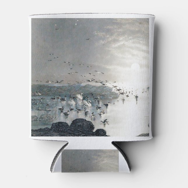 Ducks, Mallards and Swans on the lake at sunset Can Cooler (Front)