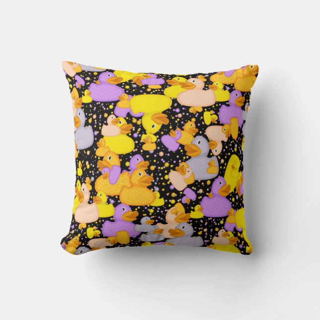 Ducks-n-Dots-Style-1-Black-Sq THROW PILLOW (Front)