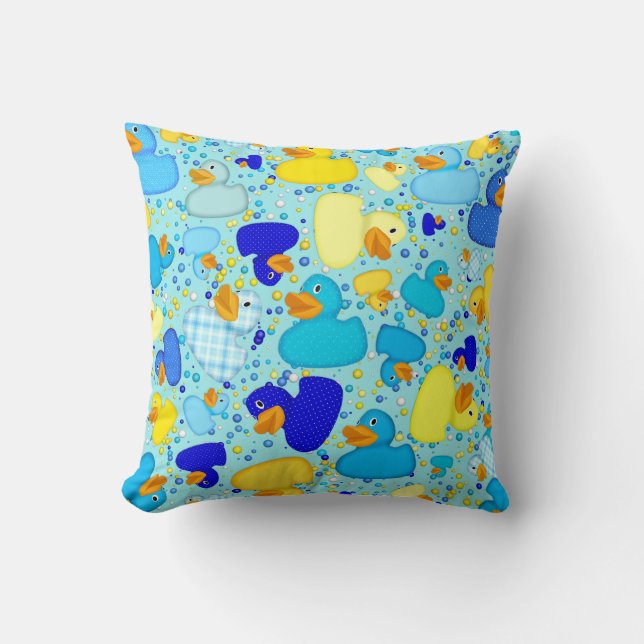 Ducks-n-Dots-Style-3-Blue 1-Sq THROW PILLOW (Front)