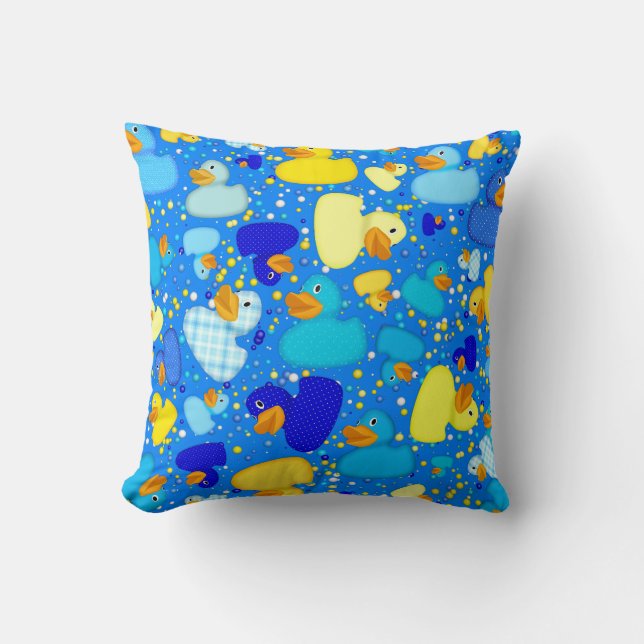 Ducks-n-Dots-Style-3-Blue 3-Sq THROW PILLOW (Front)