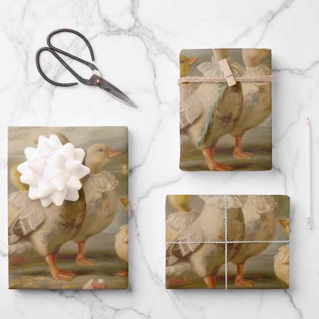 Ducks - Oil Painting Style Wrapping Gift Paper  (Front)