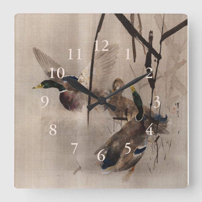 Ducks on the Water Japanese Art Waterfowl  Square Wall Clock (Front)