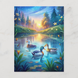 Ducks Pond Peaceful Sunrise Calm Morning  Postcard