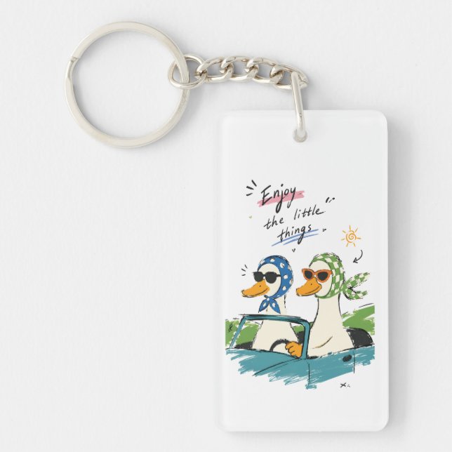 Ducks Road Trip Enjoy Little Things Cute Art Keychain (Front)