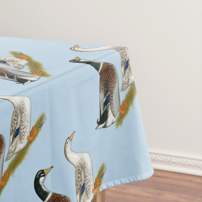 Ducks:  Silver Appleyard Tablecloth (In Situ)