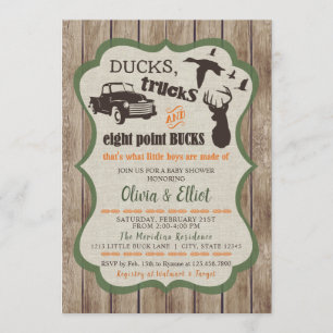 Ducks, Trucks, & Eight Point Bucks Deer Baby Boy Invitation