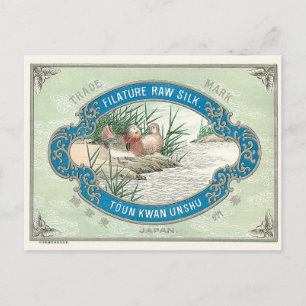 Ducks Vintage Japanese Silk Label Postcard