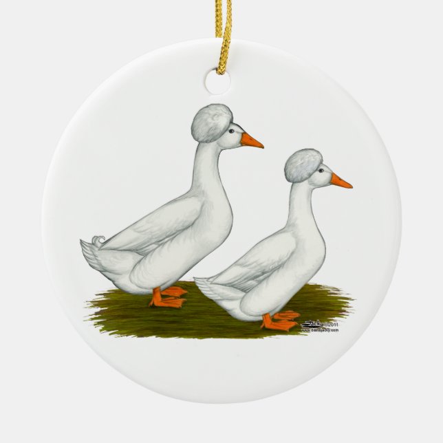 Ducks:  White Crested Ceramic Ornament (Front)