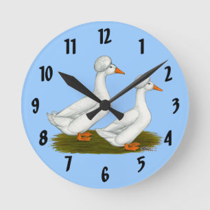 Ducks:  White Crested Round Clock
