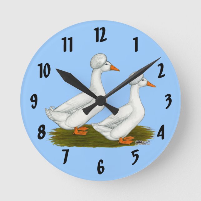 Ducks:  White Crested Round Clock (Front)