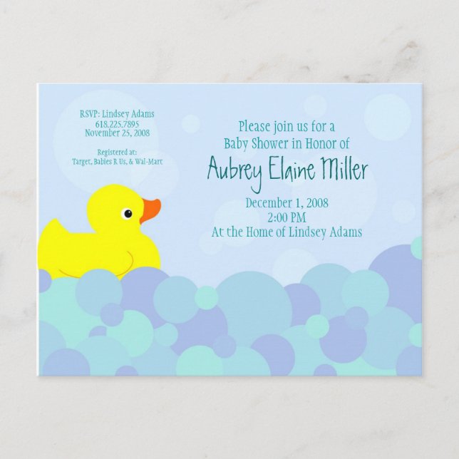 Ducky Bubble Bath Invitation Postcard (Front)