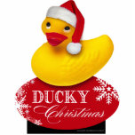 Ducky Christmas Santa Rubber Duck Standing Photo Sculpture<br><div class="desc">We wish you a very Ducky Christmas and a Happy New Year! This cute Yellow Rubber Ducky Santa makes a fun stocking stuffer! Matching holiday dinners plates, mugs, invites and binders available. Contact me if you need special personalization on this item or want this design placed onto another product: cheryl@cheryldanielsart.com....</div>