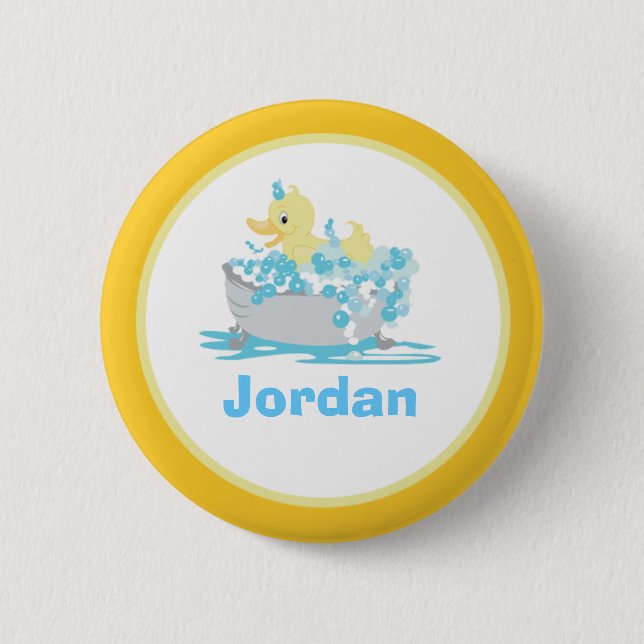 Ducky Duck in Tub Personalized Button Template (Front)