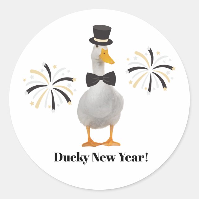 Ducky New Year Classic Round Sticker (Front)